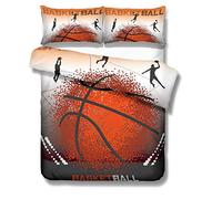 Stillshine . Parure de lit Adulte 2 Personnes Housse de Couette et Taie d'oreiller Sportif Style 3D Basketball Impression Élégant Literie Jaune Bleu Blanc Housse de Couette 200x200 Garçon Fille
