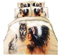 Stillshine Parure de lit Enfant 2 Personnes Housse de Couette 200x200 avec 2 Taie d'oreiller Ensemble de literie Garçon 3D Impression Indien Loup Gens