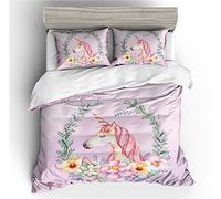 Stillshine. Parures de lit Licorne 140x200 Housse de Couette 1 Personne Licorne Fleur Branche d'olivier Blanc Rose Princesse Creative Cartoon Literie Enfants Garcon Fille