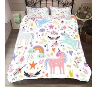 Stillshine. Parures de lit Licorne 2 Personnes Housse de Couette 220x240 Licorne Fleur Branche d'olivier Blanc Rose Princesse Creative Cartoon Literie 3 Pieces Garcon Fille