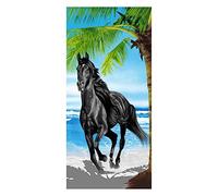 Stillshine. Serviettes De Plage Microfibre 3D Chien Tigre Cheval Dauphin Ananas Flamingo Style Serviettes Tapis de Plage pour Yoga Voyage Plage Piscine 70 x150cm (Cheval Noir)
