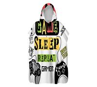 Stillshine. Serviettes Poncho Adulte Ado Enfant Garçon Surf Poncho À Capuchon Poncho De Bain Long Gamer Gamepad Motif Serviettes De Plage Homme Femme Peignoir Natation 130-178 Cm (Blanc)