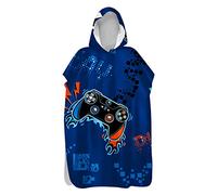Stillshine. Serviettes Poncho Adulte Ado Enfant Garçon Surf Poncho À Capuchon Poncho De Bain Long Natation Gamer Gamepad Motif Serviettes De Plage Homme Femme Peignoir 130-178 Cm (Bleu,Microfibre B)