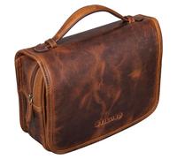 STILORD 'Arlo' Trousse de Toilette Cuir à Suspendre Sac Cosmétique Trousse de Maquillage en Cuir Vintage, Couleur:Kara - Cognac