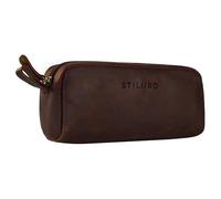 STILORD Dale Trousse en Cuir Plumier Vintage Étui à Stylo Grand Pochette Cuir Véritable Trousse à Crayons Scolaire avec Fermeture pour l'école, Le Travail, Université Couleur:Cognac - Marron foncé