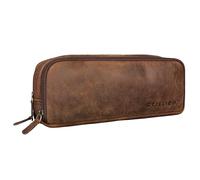 STILORD 'Flo' Trousse Scolaire Grande Cuir Étui élégant Trousse Crayon Trousse 3 Compartiments Vintage Pencil Case Etui Stylo Trousse a Crayon, Couleur:Zamora - Marron