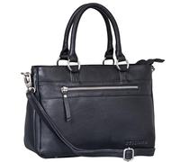 STILORD 'Frauke' Sac a main en cuir organisé Femme Vintage Sac-à-bandoulière Shopper Messenger Sac-en-cuir Sacs de bureau à poignée Cuir véritable, Couleur:noir