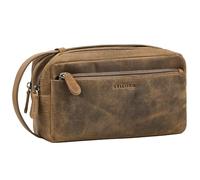 STILORD Gaius Trousse de Toilette Homme Cuir Véritable Vintage Sac de Voyage Compact avec 2 Compartiments et Poignée Vanity en Cuir pour Vacances et Quotidien Couleur:Marron Moyen