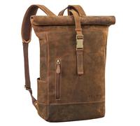 STILORD 'Harriet' Sac à Dos Roll Top Cuir Sac à Dos de Vélo Grand Daypack XL SacBandoulière Vintage pour Ordinateur 15,6-17 Pouces Sac de Voyage en Cuir Véritable, Couleur:calais - marron