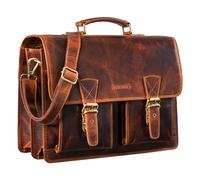 STILORD 'Jeffrey' Cartable en Cuir Véritable - Grande Sacoche Enseignant Porte Document Hommes & Femmes - Sac d'Ordinateur 15,6 Pouces - Sac Bandoulière avec Fixation Trolley, Couleur:Kara - Cognac