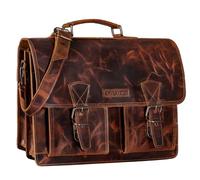 STILORD 'Jeffrey' Cartable en Cuir Véritable - Grande Sacoche Enseignant Porte Document Hommes & Femmes - Sac d'Ordinateur 15,6 Pouces - Sac Bandoulière avec Fixation Trolley, Couleur:Milano - Marron