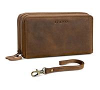 STILORD 'Thor' Portefeuille Homme Cuir Véritable XXL RFID avec Double Fermeture Éclair Grand Format avec Dragonne Porte-Monnaie pour 25 Cartes Portefeuilles Hommes Cuir, Couleur:Marron Moyen
