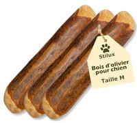 Stilux® Lot de 3 Bâtons à mâcher en Bois d'olivier pour Chiens,Taille M, Jouet d'occupation pour Chien jusqu'à 20Kg, Friandise Os en Bois 100% Naturel et Durable