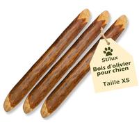 Stilux® Lot de 3 Bâtons à mâcher en Bois d'olivier pour Chiens,Taille XS, Jouet d'occupation pour Chien et Chiot jusqu'à 5Kg, Friandise Os en Bois 100% Naturel et Durable
