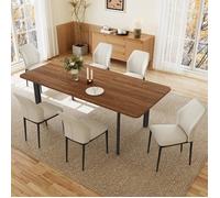 Stilvoller Moderner MDF-Platten Esstisch Mit Stühlen Set Für Das Wohnzimmer(160-200 cm Walnuss-Tisch + 6 weiße Stühle)