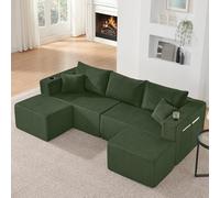 Stimfay Canapé Modulaire, Pliant, Grand 3 Places en Forme De L 243 Cm, Velours Côtelé Doux À 5 Coussins, Adapté Aux Salons, Appartements Et Bureaux(Green)