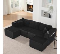 Stimfay Canapé Modulaire, Pliant, Grand 3 Places en Forme De L 243 Cm, Velours Côtelé Doux À 5 Coussins, Adapté Aux Salons, Appartements Et Bureaux(Black)