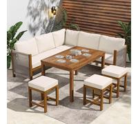 Stimfay Ensemble De Loisirs Jardin, Salon, Groupe Repas, for 8-9 Personnes, Composé 1 Canapé d'angle en L, 3 Tabourets, Table Bois, Tous Coussins Inclus(White)