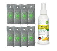 Stimio Max Fraîcheur - 8 Sachets Charbon Actif + Spray Anti-Odeurs 100 ml - Contre les Mauvaises Odeurs et l’Humidité - Déodorant Naturel Sans Produits Chimiques