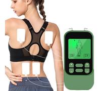 Stimulateur musculaire portable à double canal TENS, stimulateur musculaire compact à 30 modes pour soulager la douleur, masseur électronique rechargeable pour le dos et les épaules (Green)