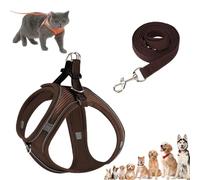 Stimuli Cat Harness Design for Outdoor Cats, Escape Proof Lightweight Adjustable Soft Mesh Vest with Reflective Safety Strips, Breathable No Pull for Kittens to Adult Cats (Brown B,L (for 8.5-10kg))