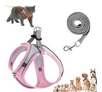 Stimuli Cat Harness Design for Outdoor Cats, Escape Proof Lightweight Adjustable Soft Mesh Vest with Reflective Safety Strips, Breathable No Pull for Kittens to Adult Cats (Pink,XS (for 3-4.5kg))