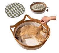 Stimulicat Cat Bed Rope Cotton,Handwoven Foldable Cat Basket,Cotton Rope Woven Round Cat Beds Basket with Built-in Teasing Ball,Anti-scratch and wear-resistant,for Small & Large Cat & Dog (Brown-m)