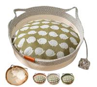 Stimulicat Cat Bed, Stimulicat Handwoven Cat Basket, Foldable Round Cotton Rope, Scratch Resistance Easy to Clean, for Small & Large Cats & Dog (Gray with Cushion,Medium)