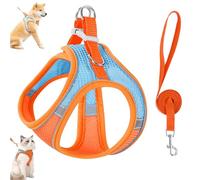 Stimulicat Cat Harness, Adjustable Cat Harness and Leash Set-Escape Proof Soft Mesh Vest, with Reflective Safety Strips, for Cats and Dogs (Orange Blue,M)