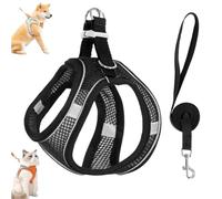 Stimulicat Cat Harness, Adjustable Cat Harness and Leash Set-Escape Proof Soft Mesh Vest, with Reflective Safety Strips, for Cats and Dogs (Black,M)