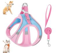 Stimulicat Cat Harness, Adjustable Cat Harness and Leash Set-Escape Proof Soft Mesh Vest, with Reflective Safety Strips, for Cats and Dogs (Pink Blue,XXXS)