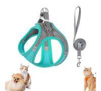 Stimulicat Cat Harness Design for Outdoor Cats, Stimuli Cat Harness, Adjustable Soft Mesh Vest Harness Escape Proof with Reflective Safety Strips, Allowing Cats to Safe (Gray-Green,M)