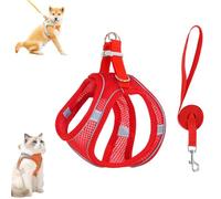 Stimulicat Cat Harness,Escape Proof Adjustable Soft Mesh Vest Jacket for Pet with Reflective Safety Strips,Soft Breathable Cat Leash Easy to Wear (Red, XS(Recommended 7-9 catties))