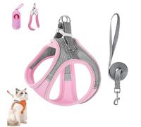 Stimulicat Cat Harness, Stimuli Cat Harness Design for Outdoor Cats, Soft Breathable Mesh Vest with Reflective Safety Strips, Adjustable and Escape Proo (Grey Pink,M)