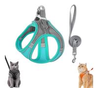 Stimulicat Cat Harness, Stimuli Cat Harness, Escape Proof Adjustable Soft Mesh Vest with Reflective Safety Strips, Pet Walking Vest Suitable for Most Pet Sizes (Gray-Green,L)