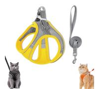 Stimulicat Cat Harness, Stimuli Cat Harness, Escape Proof Adjustable Soft Mesh Vest with Reflective Safety Strips, Pet Walking Vest Suitable for Most Pet Sizes (Gray-Yellow,M)