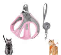Stimulicat Cat Harness, Stimuli Cat Harness, Escape Proof Adjustable Soft Mesh Vest with Reflective Safety Strips, Pet Walking Vest Suitable for Most Pet Sizes (Pink-Gray,XXXS)