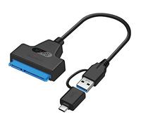 Stineng Câble 2 en 1 vers USB 3.0 vers Type C Adaptateur de Convertisseur de Disque Dur Externe 22 Broches pour Disque Dur/SSD de 2,5 Pouces