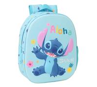 Safta Sac à dos d'école STITCH 3D – design 3D, adaptable au chariot, 27x10x33 cm Bleu clair M