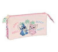 Stitch Beach - Trousse Triple, Trousse pour Enfant, idéale pour Les Enfants d'âge Scolaire, Confortable et Polyvalente, qualité et résistance, 22 x 3 x 12 cm, Rose Pastel, M, Décontracté
