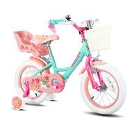 STITCH Bicyclette 14 pouces pour fille (3-5 ans) avec stabilisateur et siège pour poupée, double frein à main - Vert