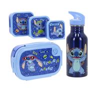 Stitch Coffret Déjeuner Enfant - Set 5 Pièces avec Boîte à Lunch, 3 Boîtes Snack & Gourde - Bleu - Idéal pour l’École, la Crèche & les Sorties - Cadeau Garçon dès 3 Ans