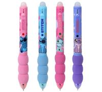 Stitch DISNEY Lot de 4 stylos de couleur, stylos à bille à bouton-poussoir avec grip souple(Stitch)