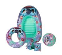 Stitch Ensemble de natation gonflable | Brassards, bouée, ballon de plage et bateau gonflable | Ensemble portable pour vacances, piscine, plage, fête d'été pour enfants | 3 ans et plus