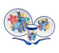 Stitch Ensemble de vaisselle réutilisable et antidérapant pour enfant avec base en silicone bicolore comprenant assiette, bol, gobelet et couverts