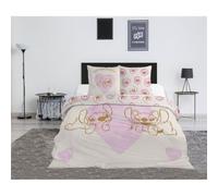 Aymax! Parure de lit Stitch et Angel Disney 240x220 réversible 2 taies 65x65 Oeko-Tex Rose/Beige
