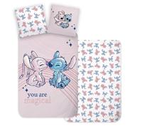 Stitch et Angel Housse de Couette Bébé 100x135 + Taie 40x60 Coton Disney | Parure de lit bébé réversible | Coton naturel doux respirant | Disney Lilo & Stitch | 0-3 | Lit à barreaux | Idée cadeau