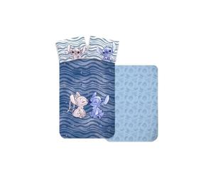 Stitch et Angel Housse de Couette Bébé 100x135 + Taie 40x60 Coton Fille | Parure de lit bébé réversible | Coton naturel doux respirant | Disney Lilo & Stitch | 0-3 | Lit à barreaux | Idée cadeau