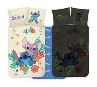 BrandMac Parure réversible Stitch & Angel 100% coton Taie 40 x 60 cm Brille dans le noir - Enfant