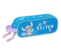 Stitch Hawaii Trousse Double pour Enfant, idéale pour Les Enfants d'âge Scolaire, Confortable et Polyvalente, qualité et résistance, 21 x 6 x 8 cm, Couleur Bleue, Bleu, Estándar, Décontracté